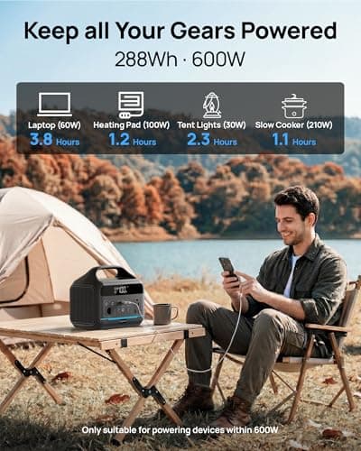 DARAN Portable Power Station 600W(1200W Surge) - 288Wh(90,000mAh) Solar Generator LiFePO4 Battery with AC DC Outlets, 8.3LB Portable Charging Station for Camping, RV, Home, Emergency (Solar Optional) - Thumbnail 2