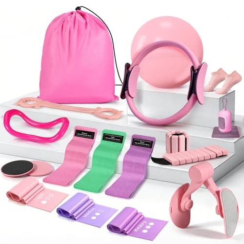 Pilates Kit for Women,17PCS Home Pilate Equipment Essentials, 12.6" Pilates Ring Ball Set with Resistance Bands, Ankle Weights, Sliders,Thigh Trainer, Yoga Strap,Socks Accessories for Home Workout - Image 1