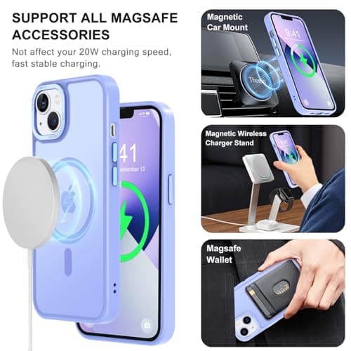 Thomo Strong Magnetic for iPhone 13 Case & iPhone 14 Case [Compatible with Magsafe] Translucent Matte Slim Shockproof Women Girl Anti-Fingerprint Protective Case for iPhone 14/13 6.1", Light Purple - Thumbnail 2