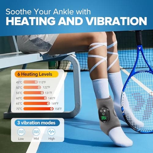 Cordless Foot and Ankle Massager for Pain Relief, FSA Eligible HSA, Rechargeable Foot Massager for Neuropathy Ankle Heating Pad Wrap with Massage for Circulation, 6Heat & 3Vibration Levels&Timer(Grey) - Thumbnail 3