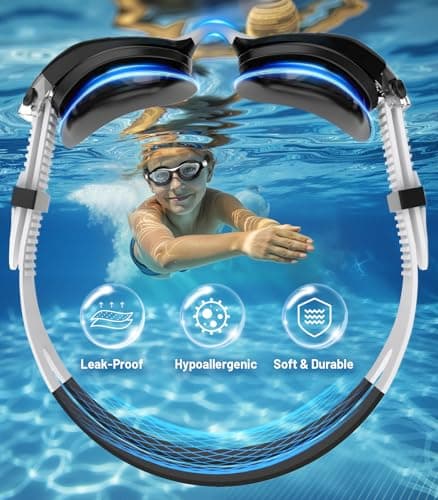 HIGAHY Swim Goggles for Kids 6-14, Anti-Fog UV Protection Clear Swimming Goggles, Leakproof Pool Swim Goggles for Boys Girls (Blackwhite - Clear Lens) - Thumbnail 3