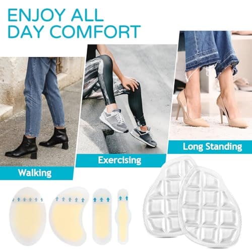 Niifawh Ball of Foot Cushions for Women 2 Pairs | 4ct Gel Blister Bandages for Feet, Blister Cushion for Heel, Toe, No Slip Metatarsal Pads for Reduce Heel, Toe & Foot Pain, Clear01 - Thumbnail 4