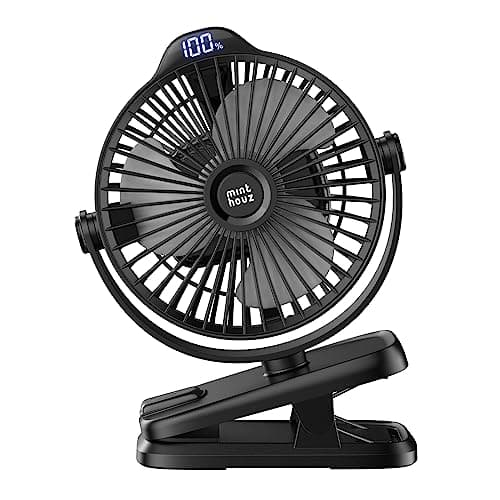 Minthouz Clip on Fan - 720° Rotation Portable Small Fan with LCD Digital Display, 8000mAh Low Noise Desk Fan for Outdoor Camping/Stroller/Home/Office - Image 1