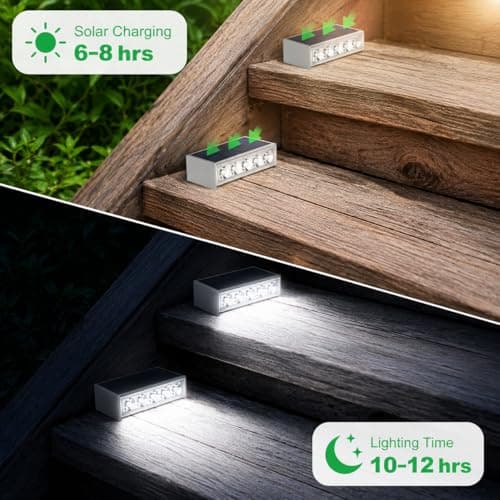 T-SUN Solar Step Light Outdoor, 6 Pack Solar Stair Lights, 6000K Step Lights Outdoor Solar Powered Waterproof LED Outdoor Solar Lights for Steps Deck Court Garden Balcony Patio Stair Porch - Thumbnail 3