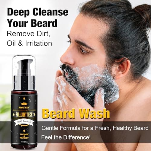 Beard Kit for Men Grooming & Care W/3 Pack Beard Oil, Wash, Balm, Comb, Brush, Scissors,Anniversary Valentines Birthday Fathers Gifts Idea for Husband Him Boyfriend Dad Men Christmas Stocking Stuffers - Thumbnail 3