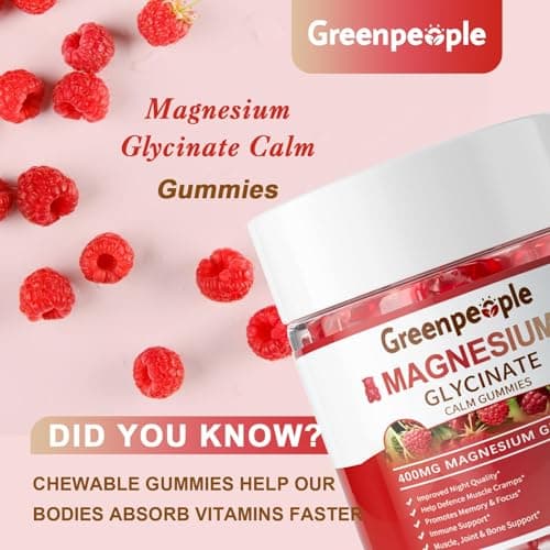 GREENPEOPLE Magnesium Glycinate Gummies 400mg - Sugar Free Magnesium Supplement with Magnesio Citrate, Vitamin D, and B6 for Calm Support & Sleep for Adults - High Absorption - Raspberry Gummies - Thumbnail 4
