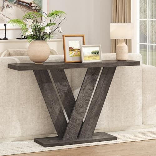 karlott 51 Inch Console Table, Farmhouse Entryway Table with V-Shaped, Wood Sofa Table Behind Couch Table, Narrow Entryway Accent Table for Living Room, Hallway, Entrance, Foyer, Easy Assembly, Grey - Thumbnail 4