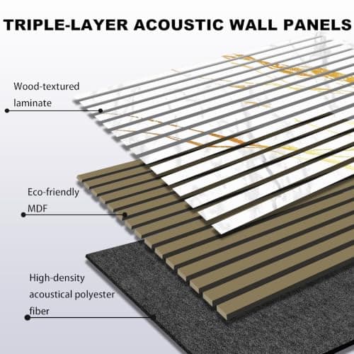 2 Packs Acoustic Panel, 47.2"x23.6" Wood Slat Sound Proof Wall Panels, Sound Absorbing Dampening Panel for Office,Home Theater,Studio, Faux Marble - Thumbnail 3