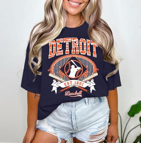 Baseball Shirt Women Oversized Baseball Game Day Shirts Baseball Fan T-Shirt Baseball Mama Short Sleeve Tee Top Dark Blue - Thumbnail 3