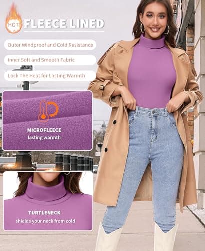 Ganado Long Sleeve Shirts for Women Turtleneck Thermal Shirt Layering Basic Tops Fitted Plain Undershirts (Pastel Violet, X-Large) - Thumbnail 4