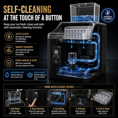 ELECVIVA Clear Square Ice Maker Countertop 22Lbs/Day, Crystal Ice Cubes - Thumbnail 6