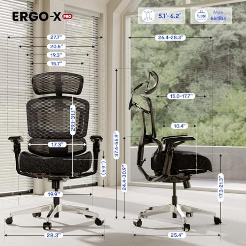 FLEXISPOT ErgoX-PRO Ergonomic Office Chair Black – Cloudtech Cushion, 5D Lumbar, 7D Armrests, 4D Headrest, 551LBS Capacity – Office, Gaming, Home - Thumbnail 2