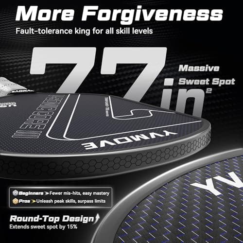 Pickleball Paddles for Advanced Players | Control & Power | Ti-Carbon Hybrid Face | V-Sonic III Kinetic Core 16MM | Large Sweet Spot | Mid-Weight | Extended Grip | USAPA (Black) - Thumbnail 4