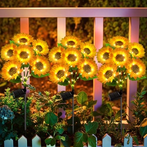 Solar Sunflower Lights Outdoor Waterproof - 3 Pack with 18 Bright Solar Sunflower Lights, IP65 Waterproof Light for Outdoor Flower Bed, Yard, Pathway, Patio Decor - for Mom, Women, Grandma - Image 1