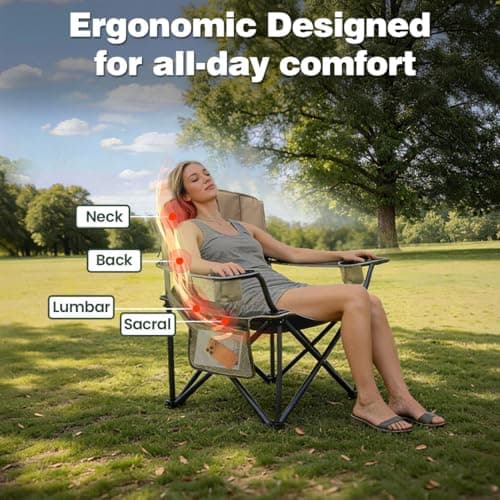 SUNNYFEEL Oversized Folding Camping Chair 500 LBS Heavy Duty Lawn Chairs with Portable Folding with Armrest, Cup Holder, Pocket ＆Bag for Outdoor Camping/Beach/Travel/Picnic/Fishing - Thumbnail 3