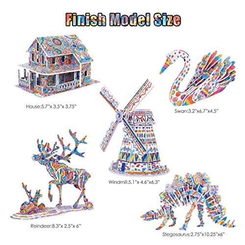 BEARUN 3D Coloring Puzzle Set, Arts and Crafts for Girls and Boys Age 6 7 8 9 10 11 12 Year Old, Fun Educational Painting Crafts Kit with Supplies for Kids, Birthday Toy Gift for Kids - Thumbnail 6