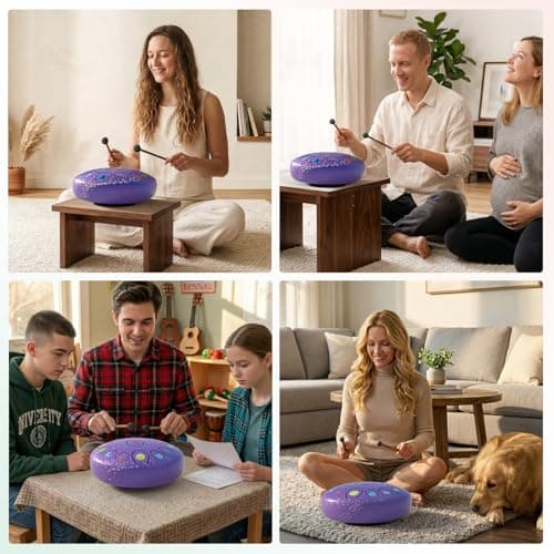 Rain Drum for Outside Garden, Steel Tongue Drum 6.8 Inch 13 Notes, Meditation Music Instrument, Meditation Outdoor, Unique and Unusual Gift Ideas, UV Printed Notes with Geometric Patterns (Lavender) - Thumbnail 6