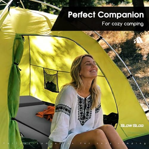 Slow Slog 4in Foam Camping Mattress with Built-in Pillow, Self-Inflating Single Sleeping Pad Includes Pump Sack, All-Season Portable Pad for Camping and Backpacking, Gray - Thumbnail 2