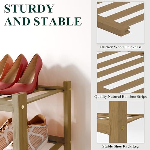 Smiry Bamboo Shoe Rack for Closet, 5 Tier Wooden Stackable Shoe Organizer, Free Standing Shoes Storage Shelf for Entryway, Front Door Entrance, Walnut - Thumbnail 3
