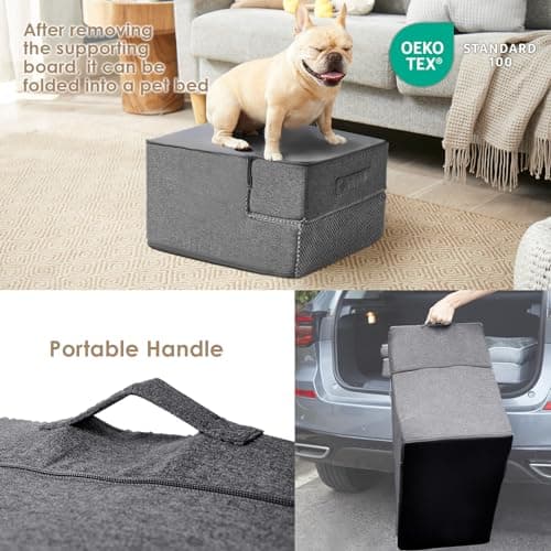 EHEYCIGA Dog Stairs for Small Dogs 13.5" H, 3-Step Dog Steps for Couch Sofa and Chair, Pet Steps for Medium Cats, Non-Slip Balanced Pet Ramp Indoor, Grey - Thumbnail 5