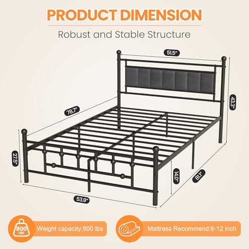 Luviyoo Full Bed Frame with Headboard, Velvet Upholstered Platform Bed Frame Full Size, Heavy Duty 13 Metal Slats Support, 14" Underbed Storage, No Box Spring Needed, Noise Free - Thumbnail 2