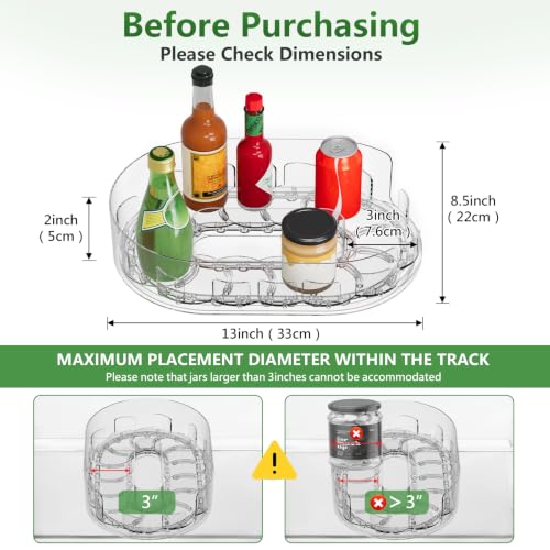 Holinwa Lazy Susan Organizer for Refrigerator, 13.5" x 8.5" Clear Rectangular Fridge Organizer Turntable for Condiments, Spice Racks Organizer for Cabinet, Pantry & Kitchen Countertop(1 Piece) - Thumbnail 3