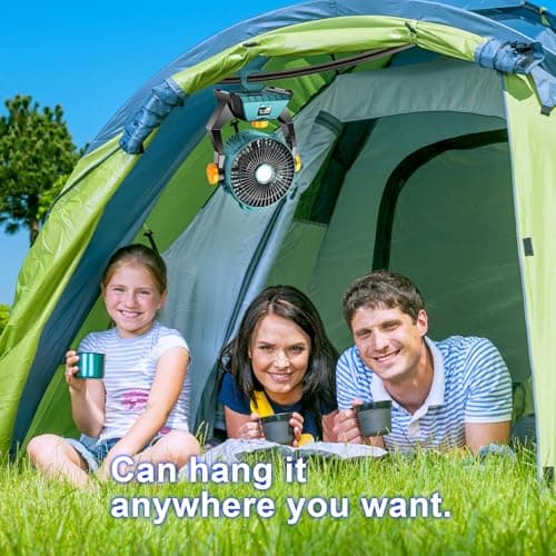 Camping Fan - Rechargeable Portable Battery Powered Camping Fans for Tents with LED Light, Power Display, Timers & 360° Hanging Hook, Ultra Quiet USB Personal Tent Fan for Fishing Travel Home Office - Thumbnail 6