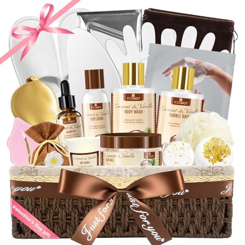 Bath and Body Gift Basket Set for Women - Coconut Vanilla Spa Gift Basket - Premium 21‑Piece Luxury Bath & Body Gift Set for Self Care - Gift ready for Valentines Birthday Gifts - Image 1