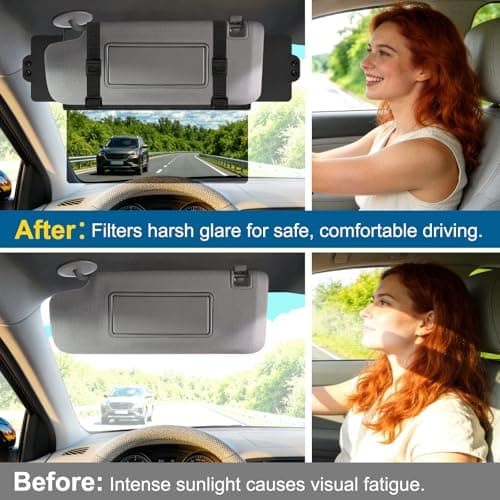 Veharvim Sun Visor Extender for Car (Polarized, UV400, PC Lens, 2 Side Sunshade), Car Visor Extender Sun Blocker, Visor Extender Attachment, Anti-Glare for Safe Driving - Thumbnail 3