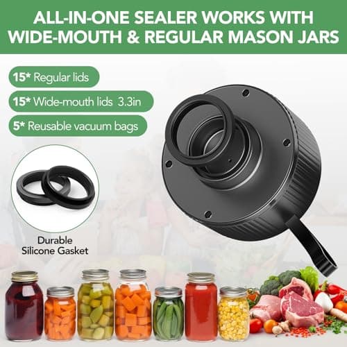 Electric Mason Jar Vacuum Sealer Kit, Automatic Jar Vacuum Sealer for Wide & Regular Mouth Mason Jars, Portable Mason Jar Sealer for Coffee Beans, Food Storage, Meal Prep Includes 30 pcs Lids - Thumbnail 4