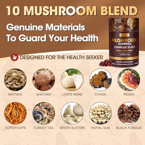 Grevol Mushroom Gummies with Lion's Mane - Reishi, Chaga, Cordyceps - Individually Wrapped - Mushroom Complex Supplement for Adult - 60 Counts - Thumbnail 2