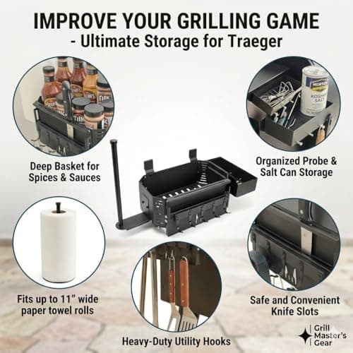 KU-koruo Storage Bin Organizer for Traeger Smoker Grill Accessories with Paper Towel Holder for Traeger Ironwood 650/885, Pro 575/780/34/22, Pit Boss & Z-Grills, Pellet Smoker Grill Accessories - Thumbnail 6
