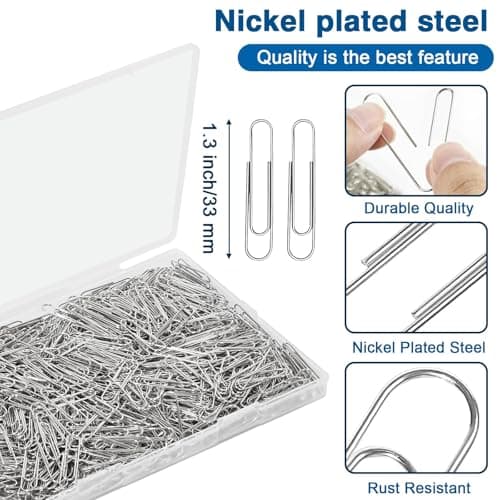 Krvyrn 900 Count Paper Clips, 1.3 Inch (33mm) Standard Size Silver Metal Paper Clips, Rust Resistant for Office School Home - Thumbnail 4