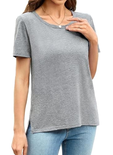 Herou High Low Tops for Women Summer Casual Short Sleeve T-Shirts Tees with Side Split Grey XX-Large - Image 1