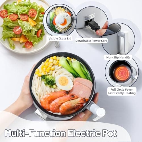 KERZION Electric Hot Pot :1.5L Mini Ramen Cooker with Overheat & Boil-Dry Protection, Suitable for Noodles, Soup, Oatmeal, College Dorm Office Travel Essentials (Grey, 1.5L) - Thumbnail 5