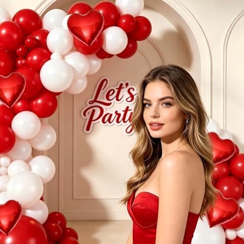 Red White Balloon Garland Arch Kit, 160Pcs Red and White Balloons with Heart Foil Balloons for Romantic Wedding Birthday Party Bridal Shower Valentines Day Decorations - Thumbnail 3