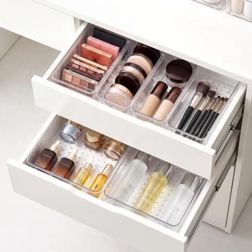 Asnews 13 Pcs Makeup Drawer Organizer Set, 5 Sizes Versatile Vanity Drawer Organizer for Makeup, Non-Slip Desk Organizer Trays for Bathroom, Bedroom, Office, Fits Jewelry and Office Supplies - Thumbnail 5