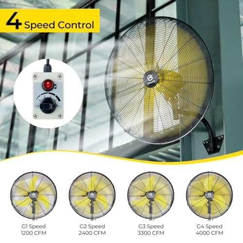 FUGOO 20'' Outdoor Quiet Remote Control Oscillating Wall Mount Fan,All Sealed BLDC Motor,4 Speed Waterproof Outdoor Fan With Remote, Heavy Duty Industrial Wall Fans for House,Patios,Garage,Warehouse - Thumbnail 3