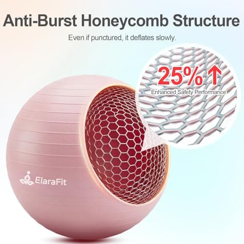 ElaraFit Anti Burst Large Exercise Ball for Yoga Non Slip Pilates Ball with Pump 550 lbs Capacity for Pregnancy, Fitness Size L 23 to 26 inches, About 58 to 65cm (Pink) - Thumbnail 3