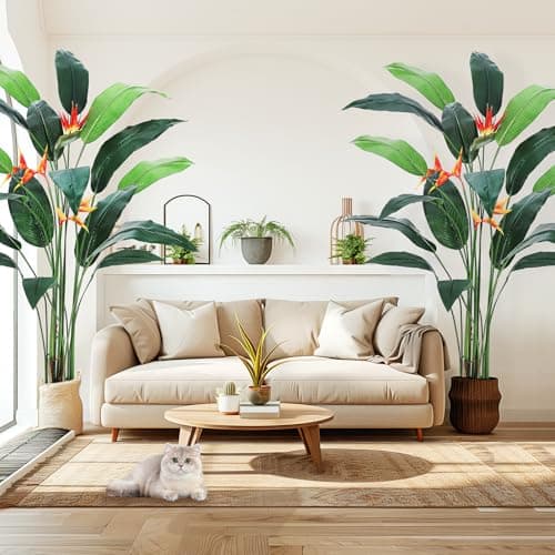 Artificial Bird of Paradise Plant 7 ft(84 in) Fake Palm Tree for Indoor Outdoor Modern Decor Faux Tree for Home Office Perfect Housewarming Gift with 17 Trunks Faux Leaves & 3 Flowers 2 Pack - Thumbnail 2