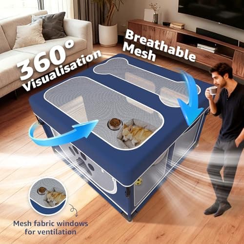 LOOBANI Foldable Dog Playpen with Cover: 1 Min Setup Pet Puppy Playpen Indoor, Sturdy Reinforced Steel/Iron Frame Dog Fence, Portable Whelping Box for Home Dog Cat Rabbit-43.3"x43.3"x27.1"│Patented - Thumbnail 5