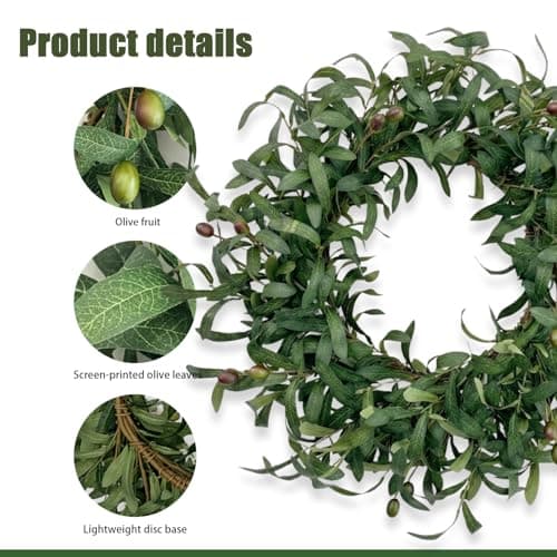 GinzeTop 24 Inch Olive Wreath for Front Door - Spring Summer Artificial Greenery Wreath with Lifelike Olive Fruits - Year Round Farmhouse Decor for Wall Window Indoor Outdoor - Thumbnail 3