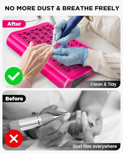 ECOSI Nail Dust Collector, 8000RPM & 1600PA Dual Turbo Professional Vacuum Fan Dust Extractor with 30 Pcs Filter Papers, Stepless Adjustable Suction for Manicure, Salon Nail Tech & Home - Thumbnail 3