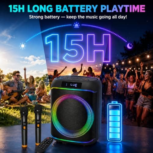 QAU Bluetooth Speaker, 80W Peak Power Wireless Party Speakers with Deep Bass, Portable Loud Stereo Sound Large Subwoofer with Led Light Show for Party Outdoor Camping(Black) - Thumbnail 5