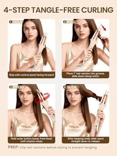 KTIVHMIC 3-in-1 Automatic Curling Iron & Straightener,1" & 1.25" Ceramic Barrels with Keratin & 500M Ions, Beach Wave Curling Wand,Dual Voltage,Lightweight and Portable Rotating Curler - Thumbnail 4