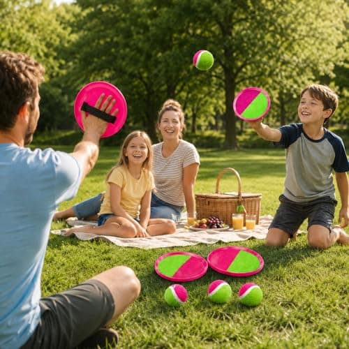 Toss and Catch Ball Set Boys Toys Outdoor Toys Yard Games Outside Games Beach Toys for Kids Ball and Catch Game with 4 Paddles and 4 Balls - Thumbnail 5