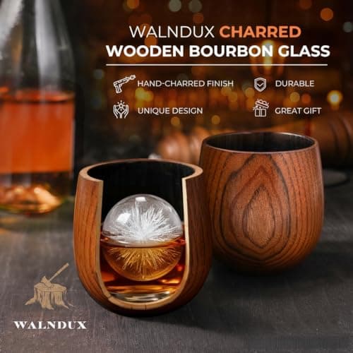 WALNDUX Upgraded Charred Whiskey Glasses Sets, Bourbon Drinking Glass, Bourbon Gifts for Men, Finished Wooden Old Fashioned Glass, Great Whiskey Gifts for Men, Dad, Or Brother (1 Pack) - Thumbnail 2