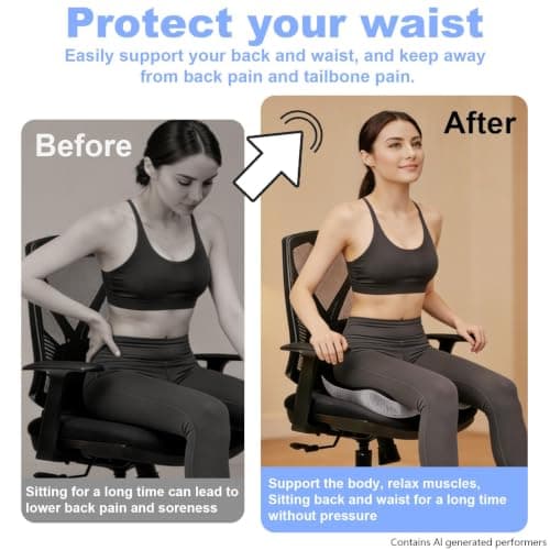 kowptyy Trucker seat Cushions for Long Sitting, Office Chair Seat Cushions for Office Chair with L-Shaped Ergonomic Design, Memory Foam Chair Cushion for Long Sitting Office Worker(Black Gray) - Thumbnail 5