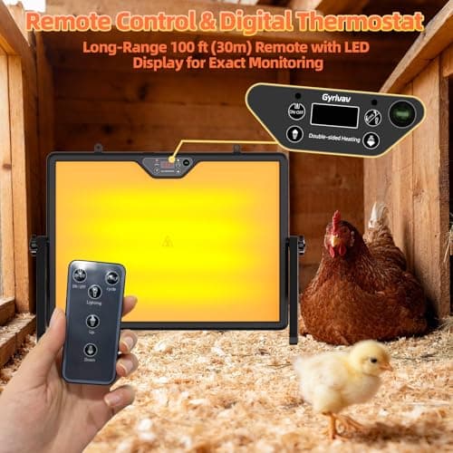 Gyrivav Brooder Plate for Chicks with Remote Control, Double-Sided Chick Heat Plate, Night Light, 4 Timer Modes, LED Light, Adjustable Angle & Temp Display, 180W for Chicks/Ducks/Cats/Dogs (Black) - Thumbnail 4