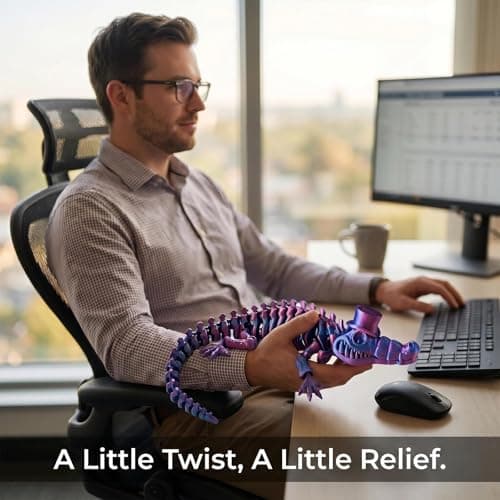 WISWIK 3D-Printed Desk Pet for Office: 32 Articulated Alligator Smooth Touch Twist Stroke Unwind - Help Ease Stress After 3 Hours at the Desk - Gift for Coworkers - Thumbnail 3